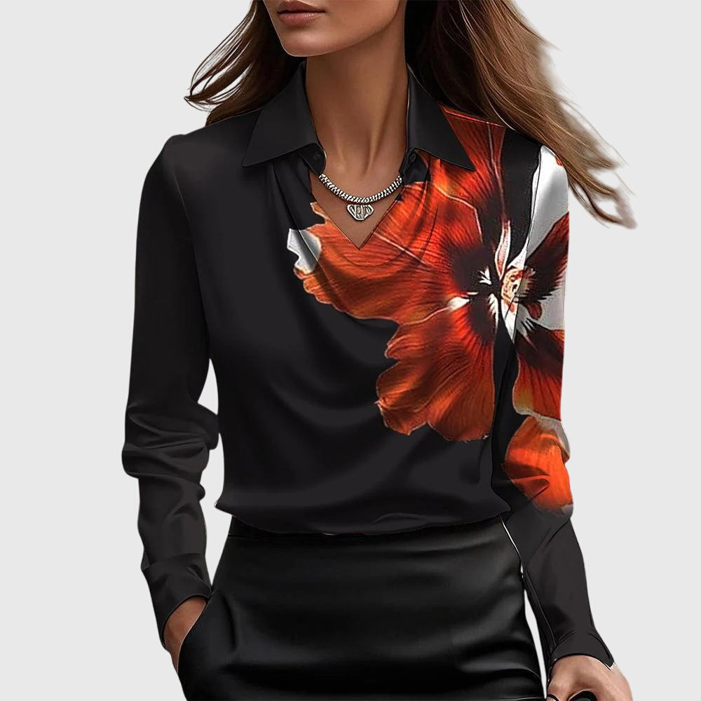 SERENA™ – Draped Collar Satin Blouse