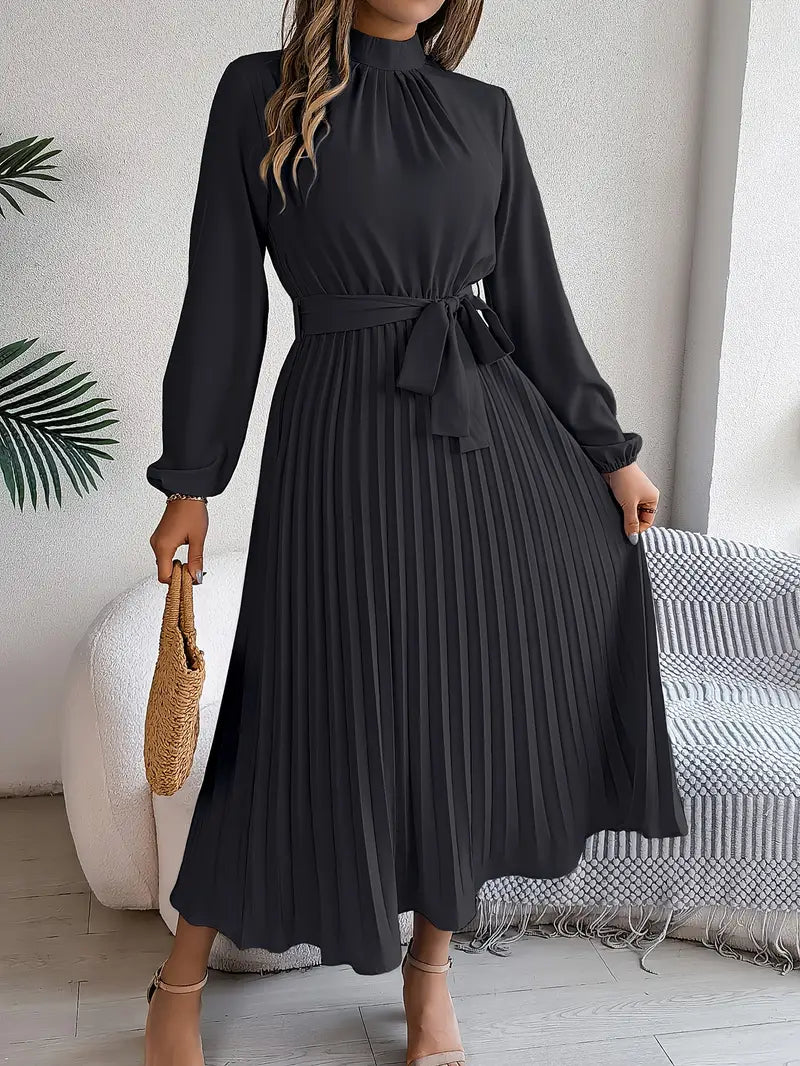 Jasmine | Women’s Long Sleeve Pleated Belted Dress